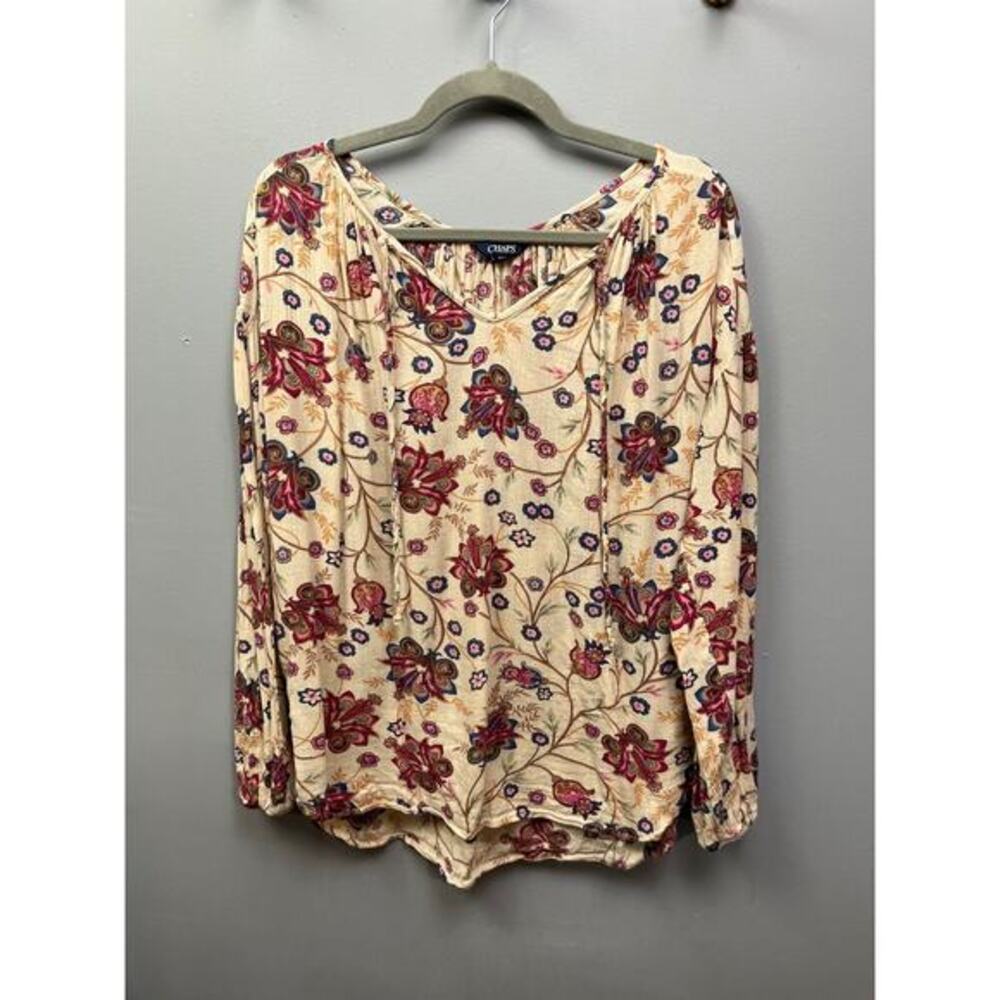 CHAPS ladies medium boho tan floral‎ blouse